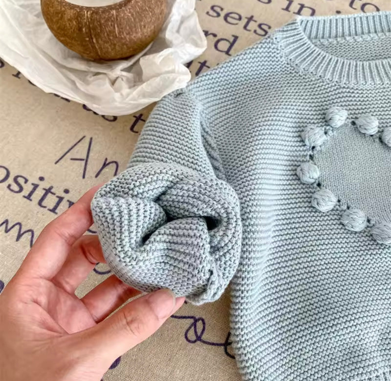 Load image into Gallery viewer, Soft cotton baby girl sweater with embroidered heart – Khaki Lilac
