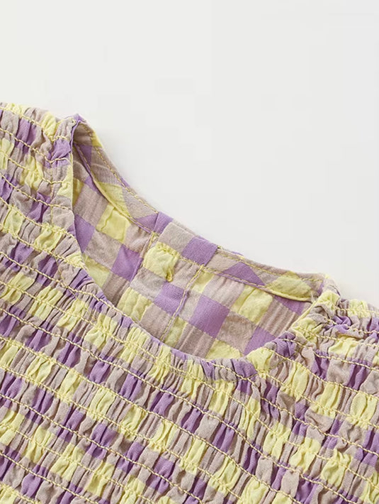 Robe pour filles en coton doux à carreaux lavande pour fille – Kali