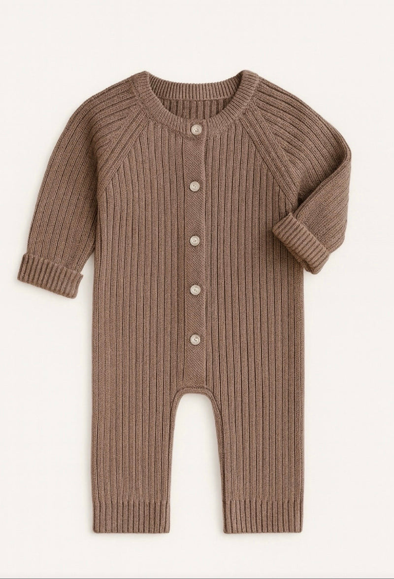 Chargez l'image dans la visionneuse de la galerie, Combinaison bébé garçon tricot coton – Kaki lilas
