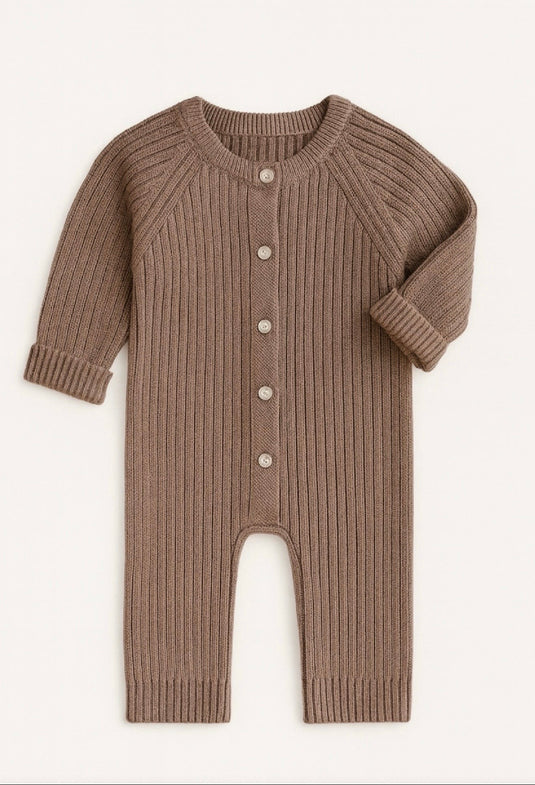 Combinaison bébé garçon tricot coton – Kaki lilas