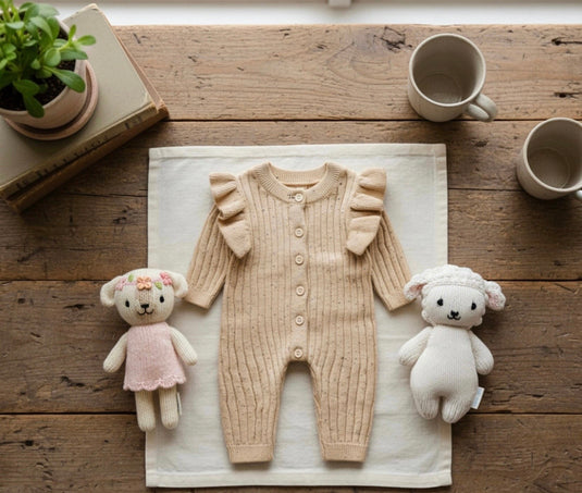 Barboteuse bébé fille en coton à manches longues motif moucheté