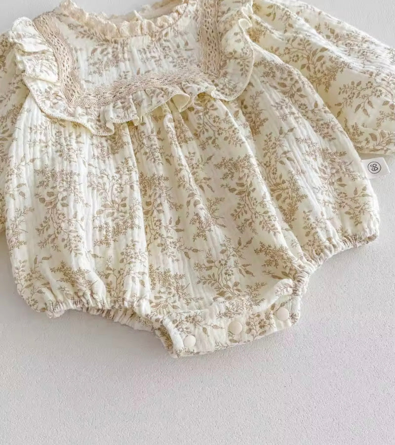Load image into Gallery viewer, Baby girl beige Liberty print soft cotton romper
