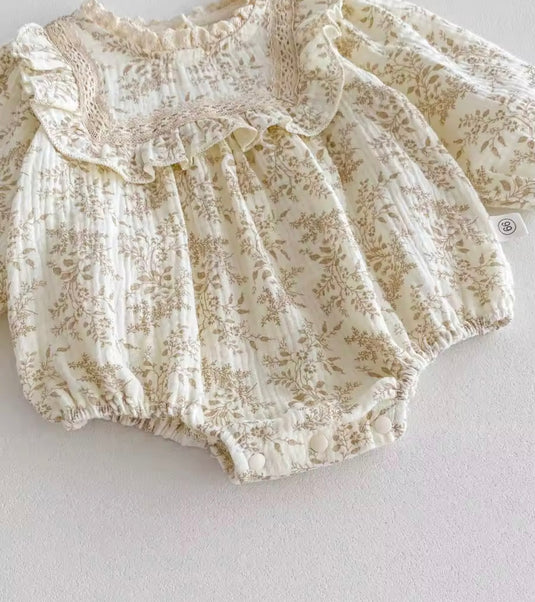 Baby girl beige Liberty print soft cotton romper