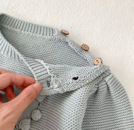Soft cotton baby girl sweater with embroidered heart – Khaki Lilac