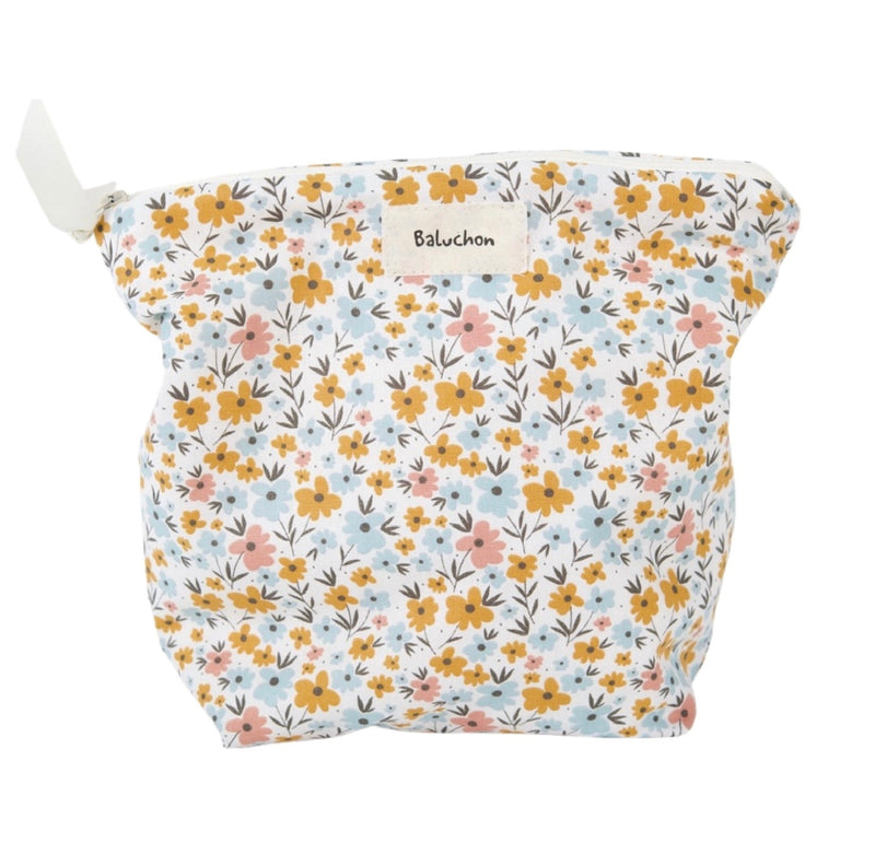 Load image into Gallery viewer, Medium handmade cosmetic bag with orange flowers

