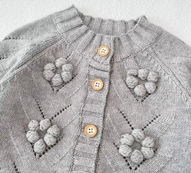 Load image into Gallery viewer, Girls' Grey Knitted Daisy Cardigan – Autumn-Winter
