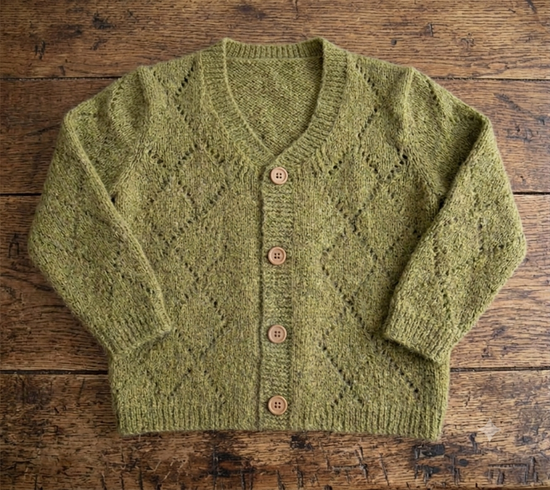 Load image into Gallery viewer, Olive openwork knit cardigan for baby and girl – Fall-Winter

