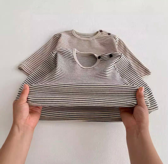 Boy's long-sleeved striped cotton T-shirt