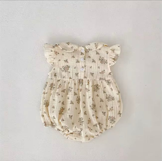 Baby girl floral romper in honeycomb cotton