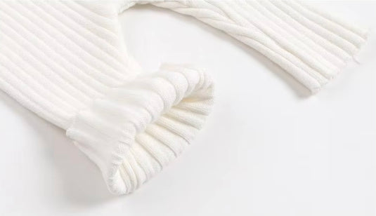 Barboteuse bébé unisexe blanche en tricot de coton – manches longues