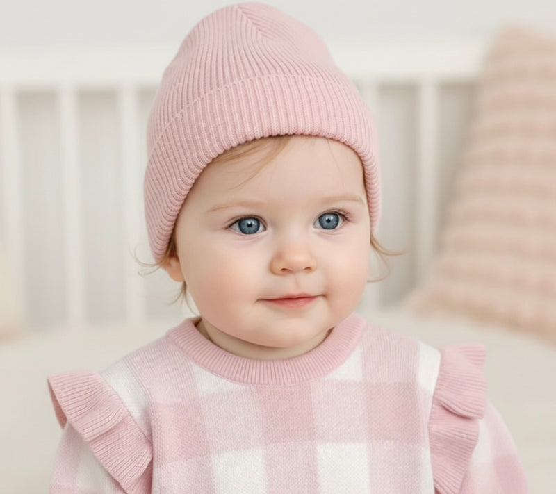 Load image into Gallery viewer, Soft knit pink baby girl hat
