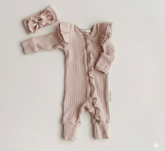 Baby girl boho style romper with matching headband