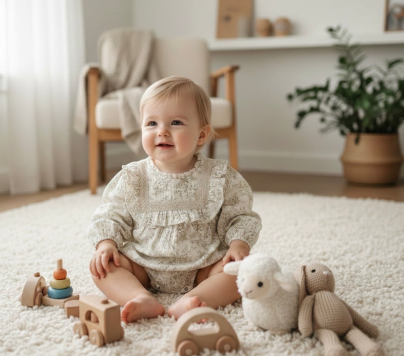 Load image into Gallery viewer, Baby girl beige Liberty print soft cotton romper
