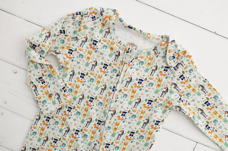 Load image into Gallery viewer, Organic Cotton Baby Boy Romper with Fun Animal Print – Khaki Lilac
