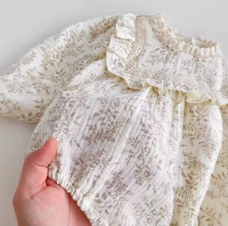 Load image into Gallery viewer, Baby girl beige Liberty print soft cotton romper
