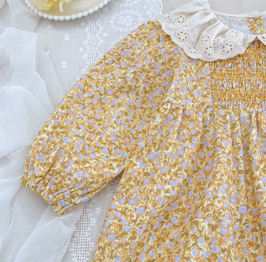 Robe Marguerite florale à col Peter Pan pour bébé et fille – Automne