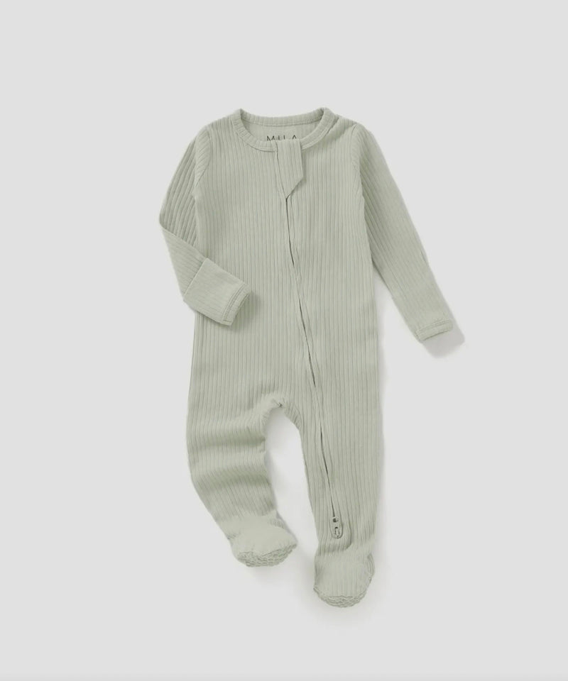 Load image into Gallery viewer, Pistachio ribbed organic cotton baby footie
