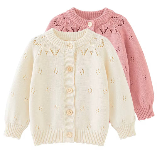 Girls' ivory & pink gingham cardigan