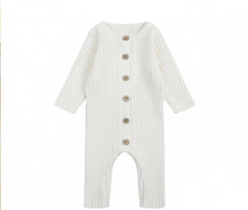 Chargez l'image dans la visionneuse de la galerie, Barboteuse bébé unisexe blanche en tricot de coton – manches longues
