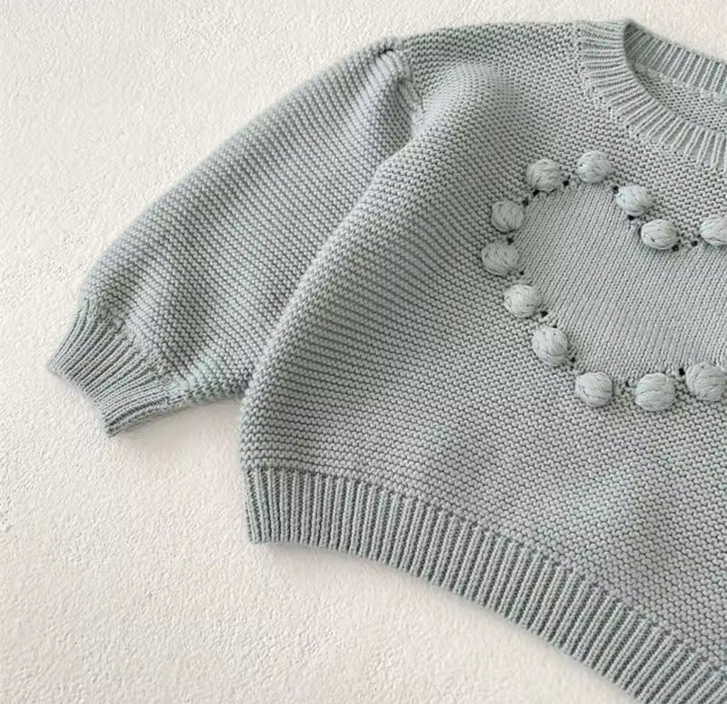 Load image into Gallery viewer, Soft cotton baby girl sweater with embroidered heart – Khaki Lilac
