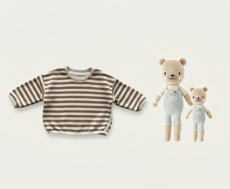 Load image into Gallery viewer, Boys' thick cotton sweater with comfortable stripes - Khaki Lilac
