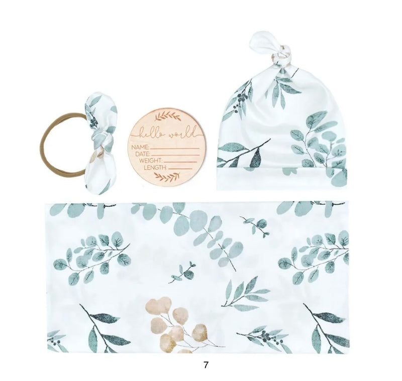 Load image into Gallery viewer, Cotton baby cocoon set – blanket, hat, and headband
