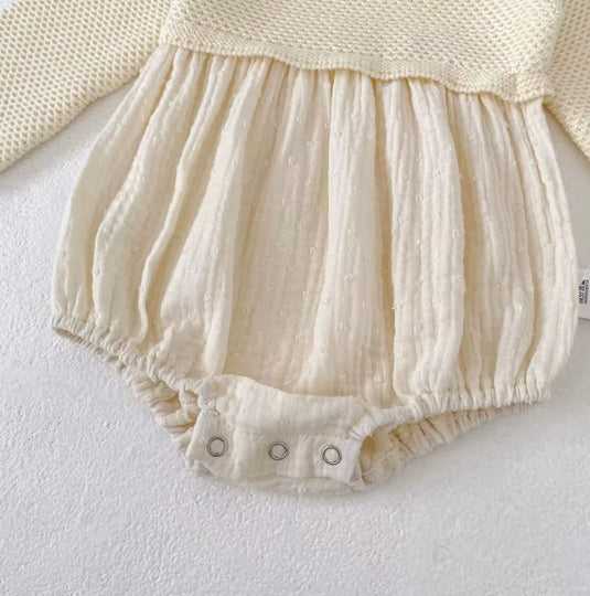 Baby girl ivory cotton and knit romper – Autumn-Winter