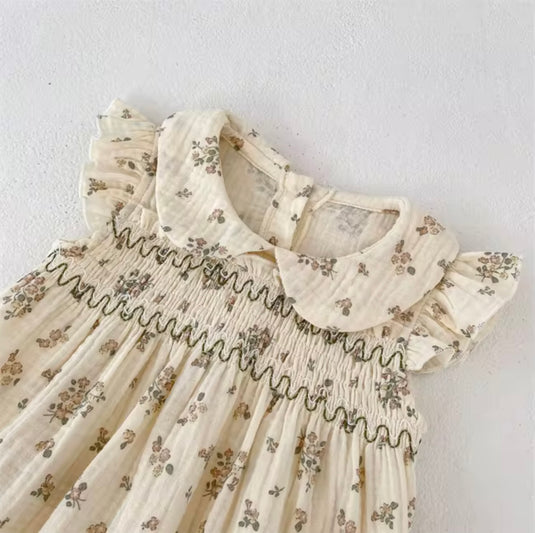 Baby girl floral romper in honeycomb cotton