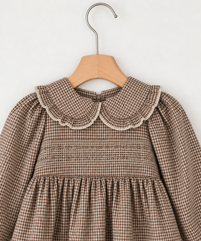 Chargez l'image dans la visionneuse de la galerie, Robe Charlotte bébé fille à col Claudine à carreaux – Automne-Hiver
