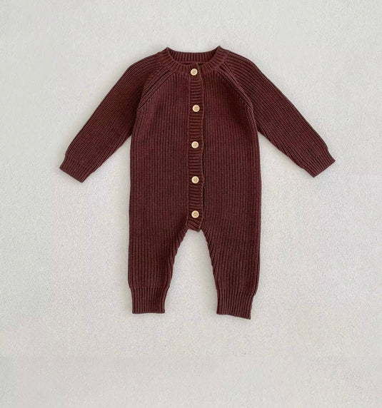 Soft beige brown cotton baby romper – Kali