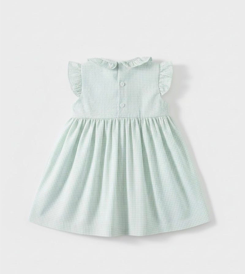 Load image into Gallery viewer, Baby girl's green checkered cotton dress
