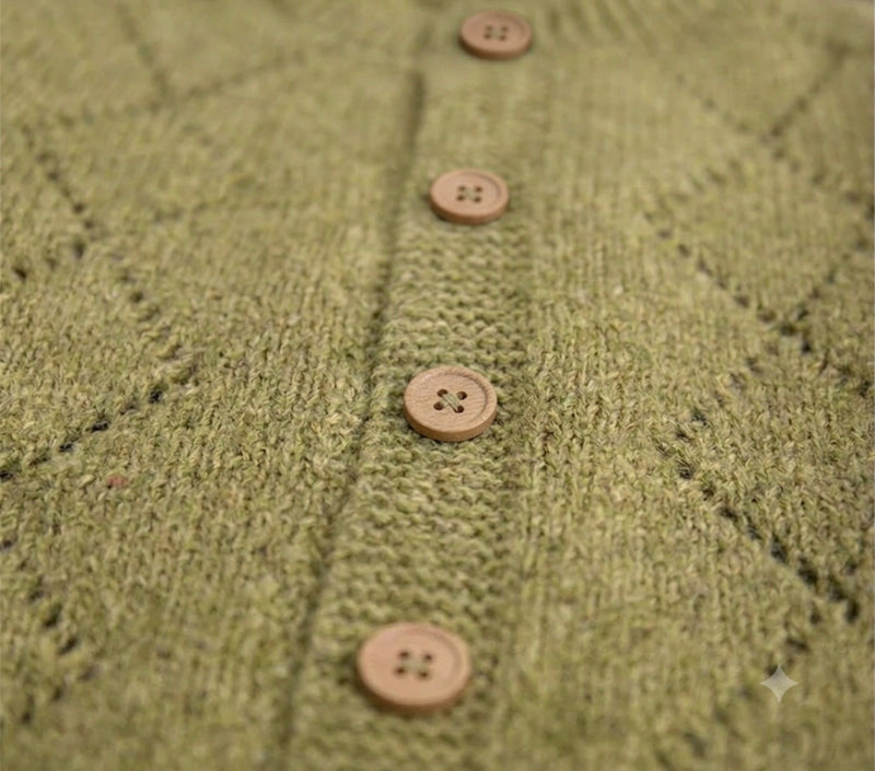 Load image into Gallery viewer, Olive openwork knit cardigan for baby and girl – Fall-Winter
