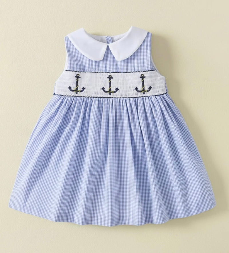 Load image into Gallery viewer, Baby girl's blue checkered cotton dress
