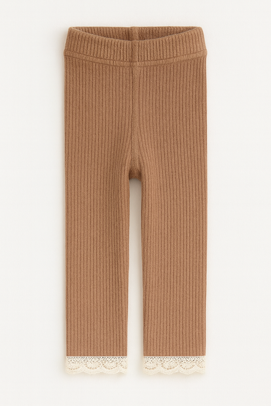 Leggings bébé et enfant en coton doux avec délicate finition dentelle – Kaki Lilas - Boutique Kaki Lilas