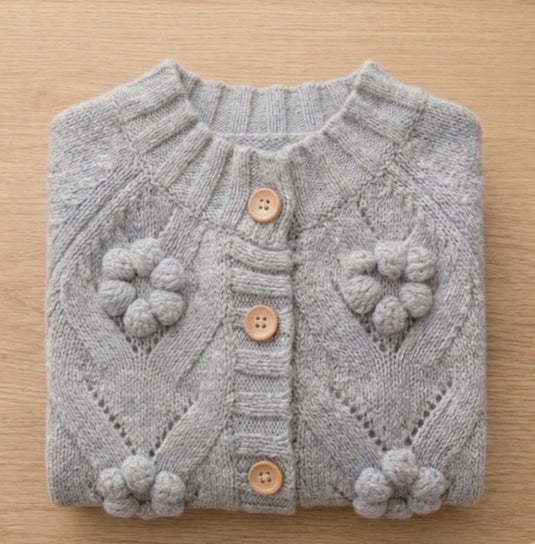 Girls' Grey Knitted Daisy Cardigan – Autumn-Winter