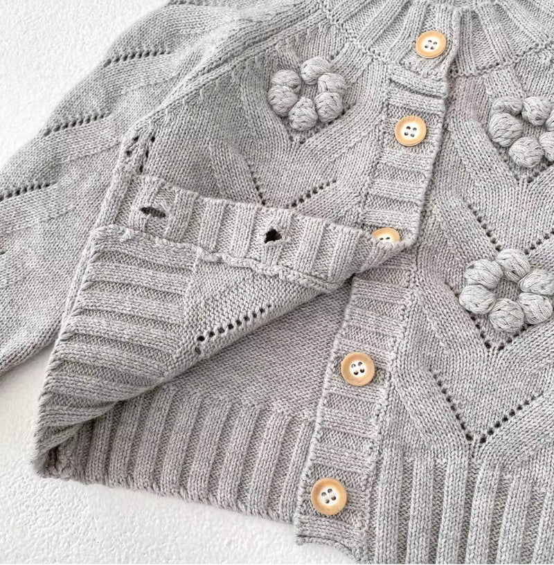 Load image into Gallery viewer, Girls' Grey Knitted Daisy Cardigan – Autumn-Winter
