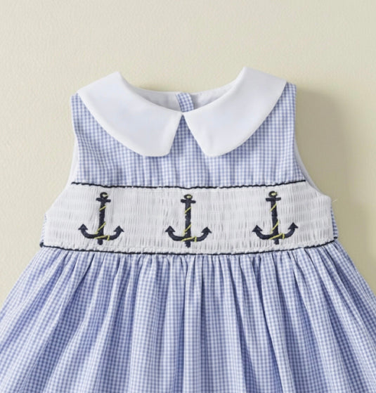 Baby girl's blue checkered cotton dress
