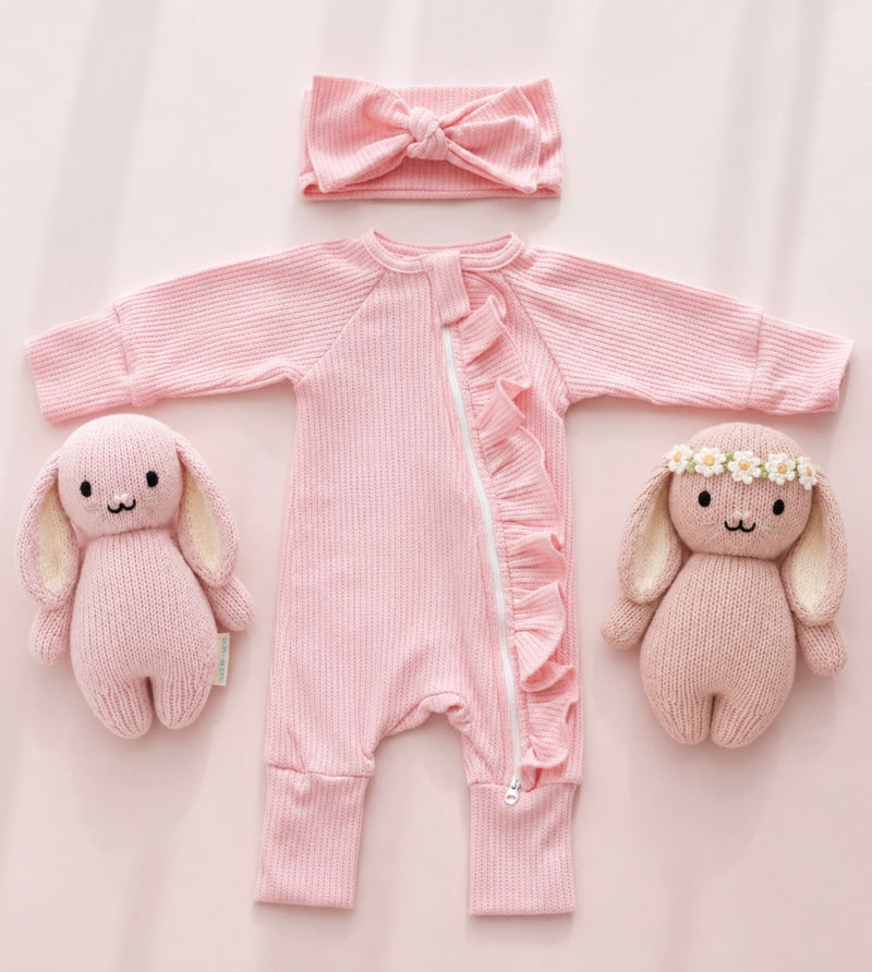 Chargez l'image dans la visionneuse de la galerie, Barboteuse bébé fille rose bohème chic en coton doux
