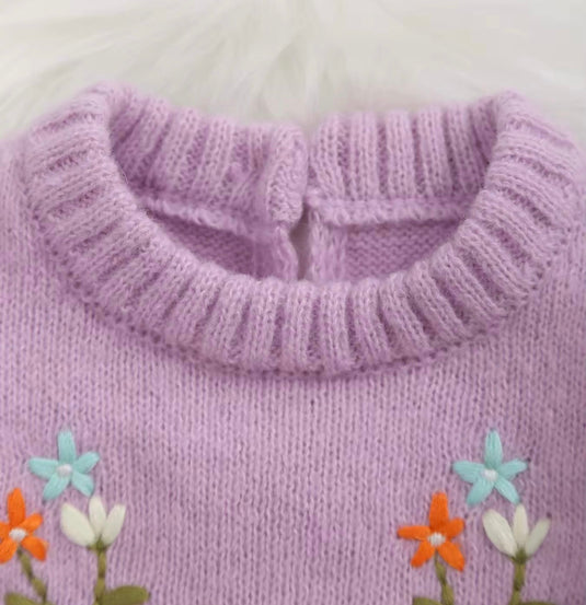 Combinaison bébé fille en tricot doux lilas brodée