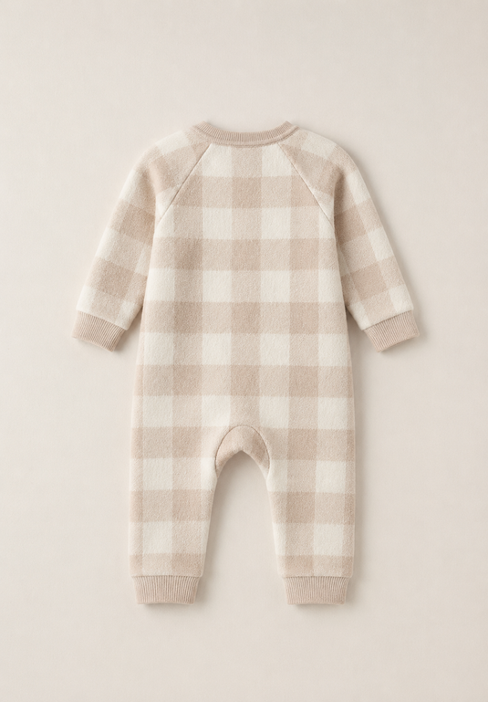 Unisex beige checkered baby romper – Kali