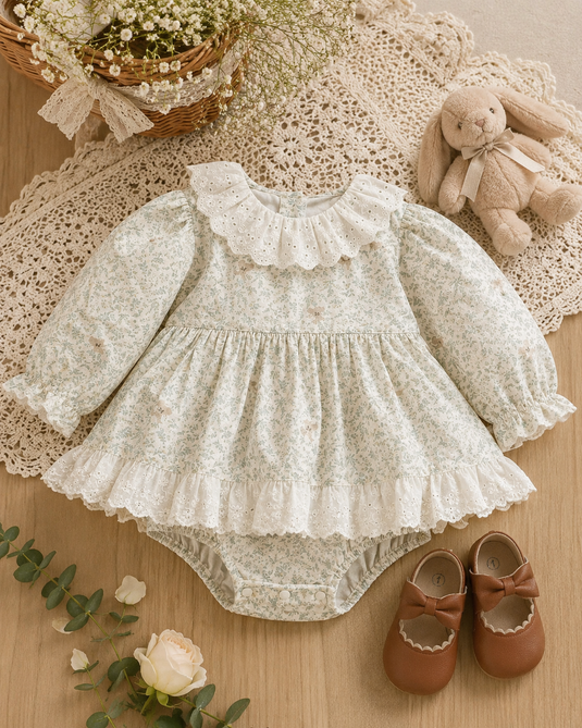 Baby Girls' Peter Pan Collar Eyelet Romper Dress – Fall/Winter