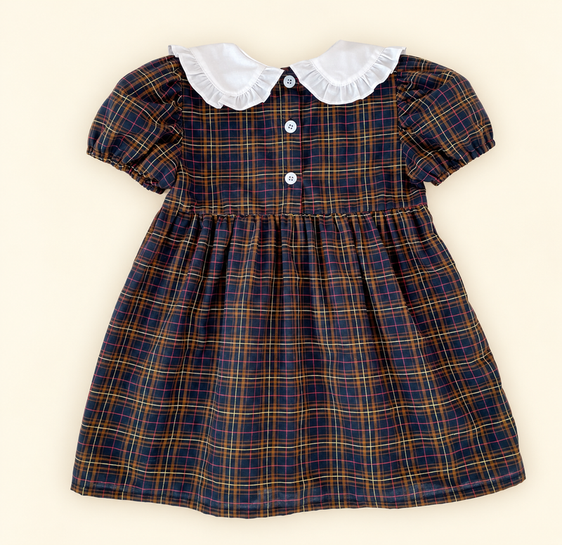 Load image into Gallery viewer, Robe fille à carreaux et col Claudine 🤎
