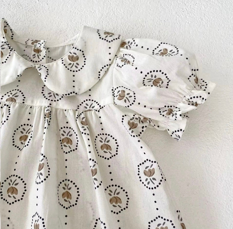 Chargez l'image dans la visionneuse de la galerie, Barboteuse bébé fille été à motifs ronds fleuris
