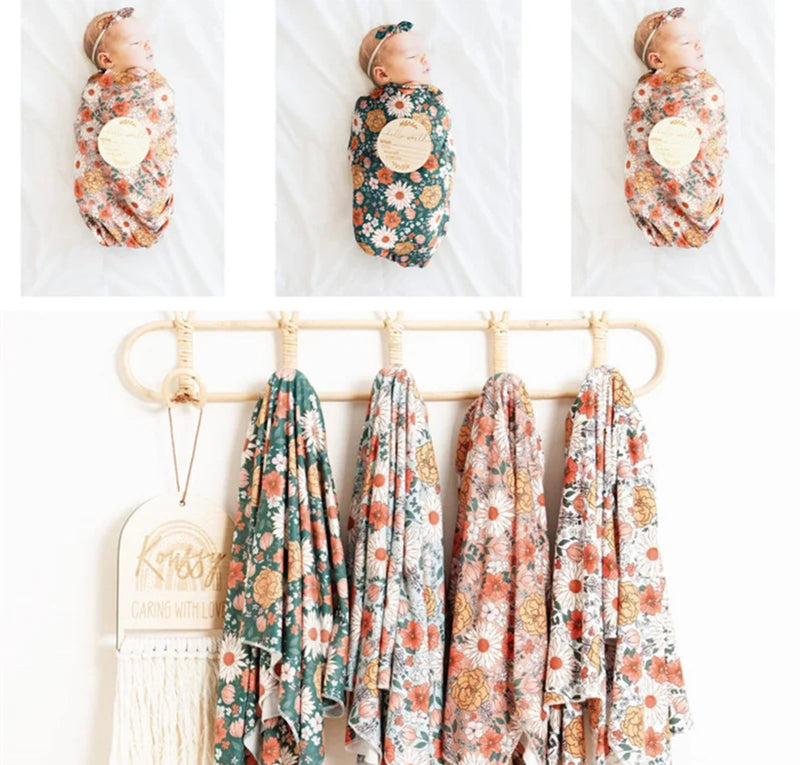 Load image into Gallery viewer, Cotton baby cocoon set – blanket, hat, and headband
