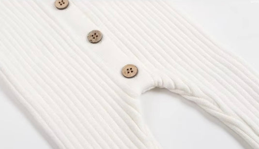 Barboteuse bébé unisexe blanche en tricot de coton – manches longues