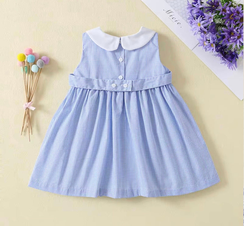 Load image into Gallery viewer, Baby girl's blue checkered cotton dress
