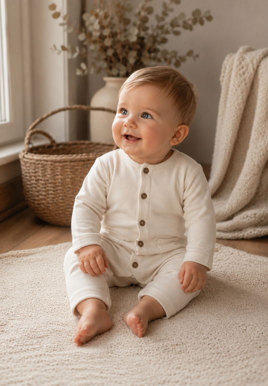 Combinaison en coton biologique bébé garçon – Ivoire