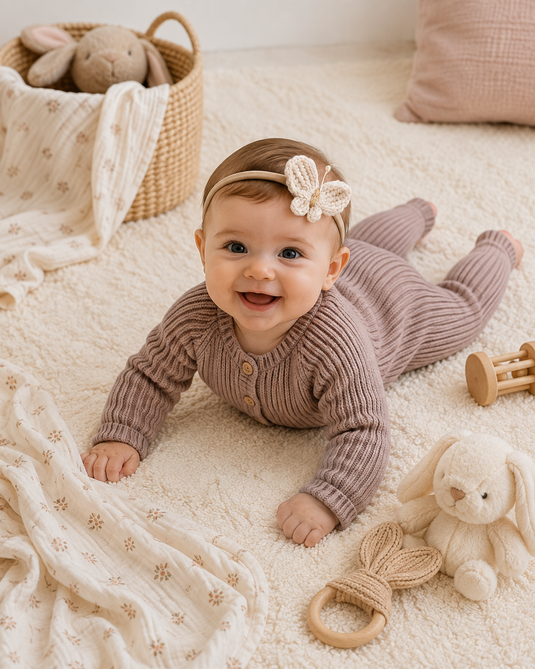 Soft beige brown cotton baby romper – Kali