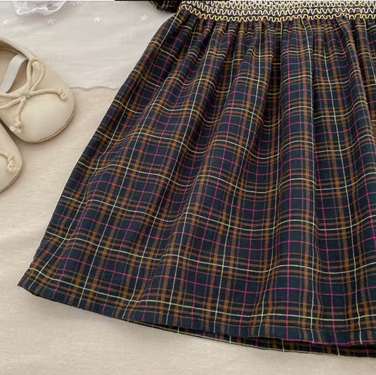 Robe fille à carreaux et col Claudine 🤎