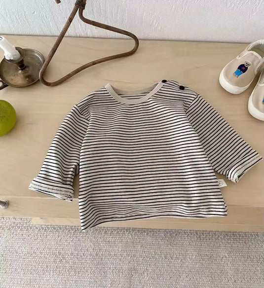 Boy's long-sleeved striped cotton T-shirt